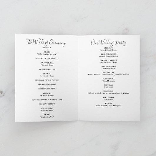 Programme Élégant Script Signature Mariage noir et blanc (Intérieur)