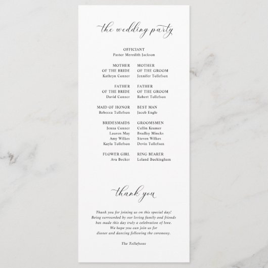 Programme Élégant simple Mariage de coeur noir et blanc (Dos)