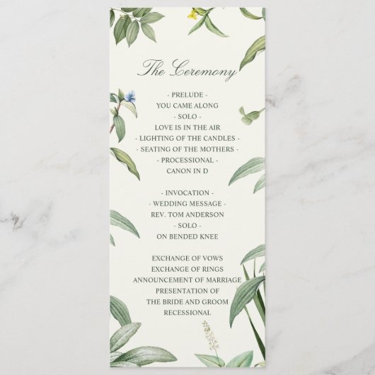 Programme Élégant Vert & Blanc Botanique Feuille Mariage (Devant)