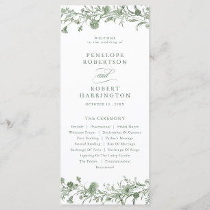 Programme Élégant Vert Sauge Vintage Feuillage Floral Mariag