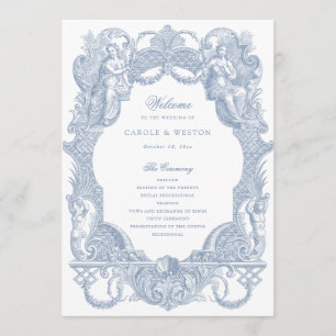 Programme Elégant Vintage Baroque Cadre bleu Toile Mariage
