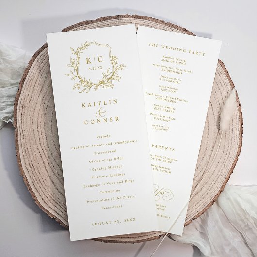 Programme Elegant Vintage Crest Gold Classic Wedding
