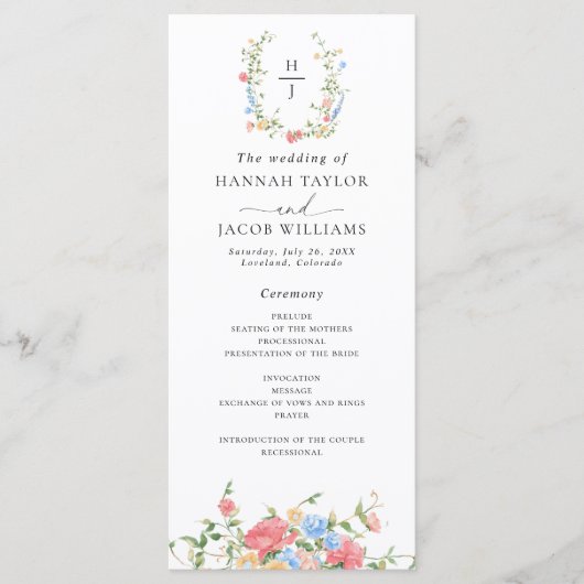 Programme Elegant Watercolor Wildflower Wedding Program (Devant)