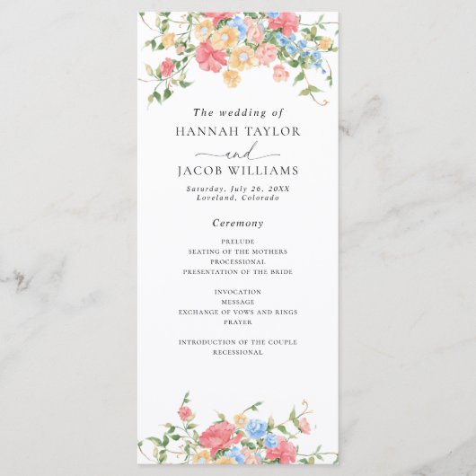 Programme Elegant Wildflower Floral Wedding Program (Devant)
