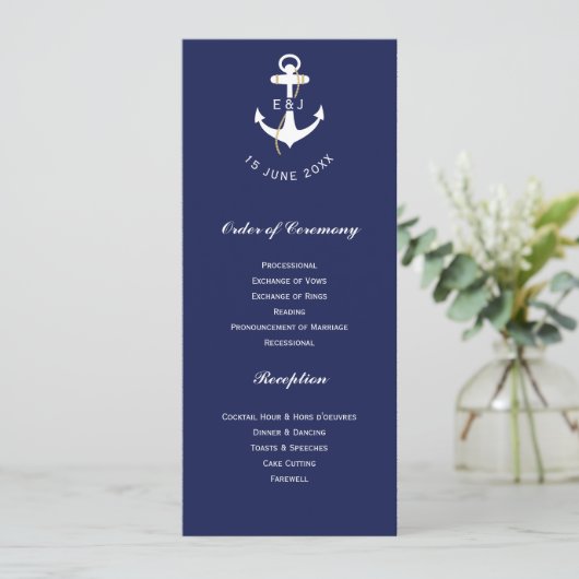 Programme Élégante Ancre Nautique Mariage Initiales (Debout devant)