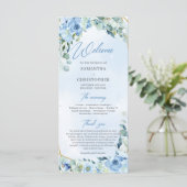 Programme Elégante aquarelle bleu poussiéreux cadre or flora (Debout devant)