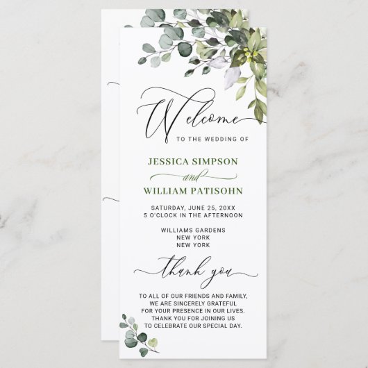 Programme Elégante aquarelle Eucalyptus Mariage Ceremony Pro (Devant / Derrière)