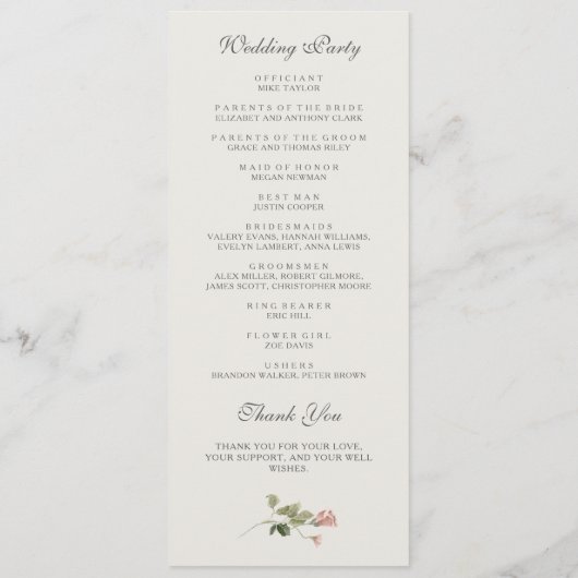 Programme Elégante aquarelle Jardin rose rose Mariage (Dos)