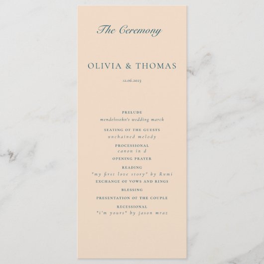 Programme Elégante aquarelle Plage Blue Wave Classic Mariage (Devant)