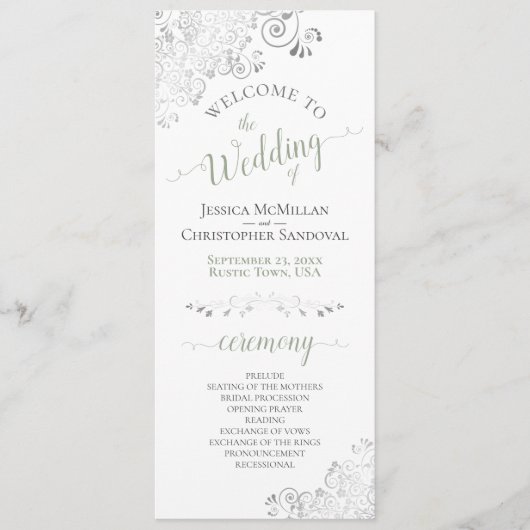 Programme Elégante boucles d'argent Sage vert sur Mariage bl (Devant)