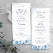 Programme Elégante calligraphie bleu aquarelle mariage flora