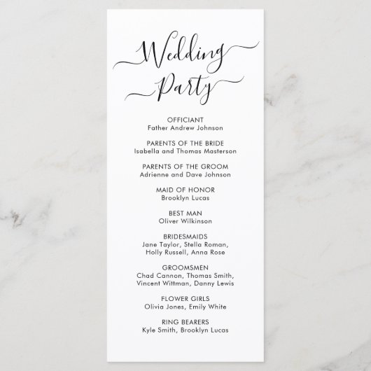 Programme Élégante Calligraphie Chic Script Cérémonie Mariag (Dos)