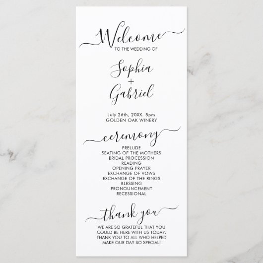 Programme Élégante Calligraphie Chic Script Cérémonie Mariag (Devant)