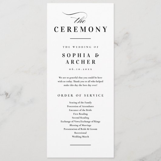 Programme Élégante calligraphie Mariage noir et blanc (Devant)