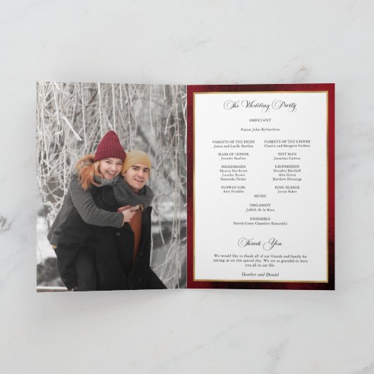 Programme Élégante calligraphie Mariage rouge et or (Intérieur)