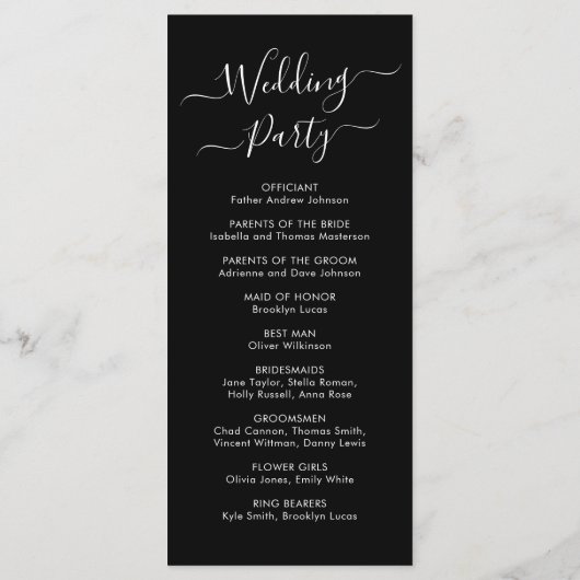 Programme Élégante Calligraphie Script Black Mariage Cérémon (Dos)