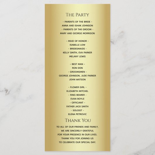 Programme Élégante cérémonie de Mariage de Parties scintilla (Dos)