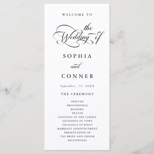 Programme Élégante cérémonie de Mariage de script de charme (Devant)