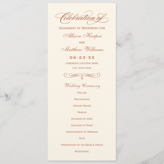 Programme Élégante cérémonie de Mariage de script en terre c (Devant)