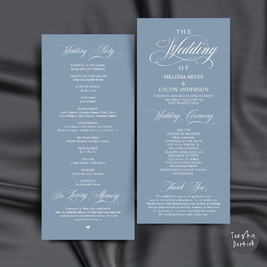 Programme Élégante cérémonie de mariage de script poussiéreu