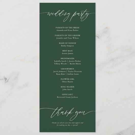 Programme Élégante cérémonie de Mariage Emerald Green (Dos)