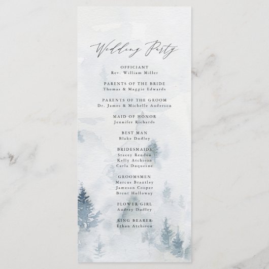 Programme Élégante cérémonie des Mariages des forêts d'hiver (Dos)