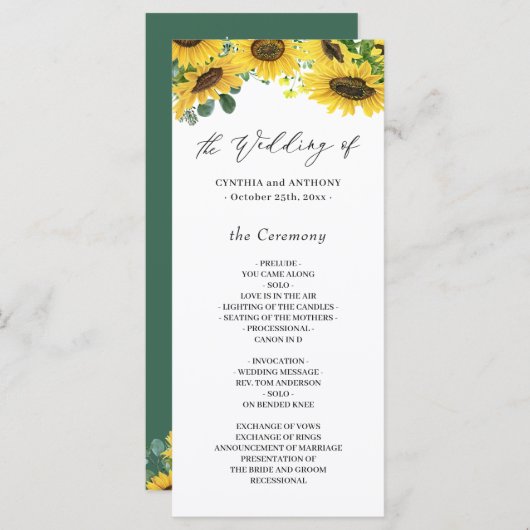 Programme Élégante cérémonie Mariage des Eucalyptus de tourn (Devant / Derrière)