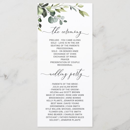 Programme Elégante cérémonie Mariage Eucalyptus aquarelle (Dos)