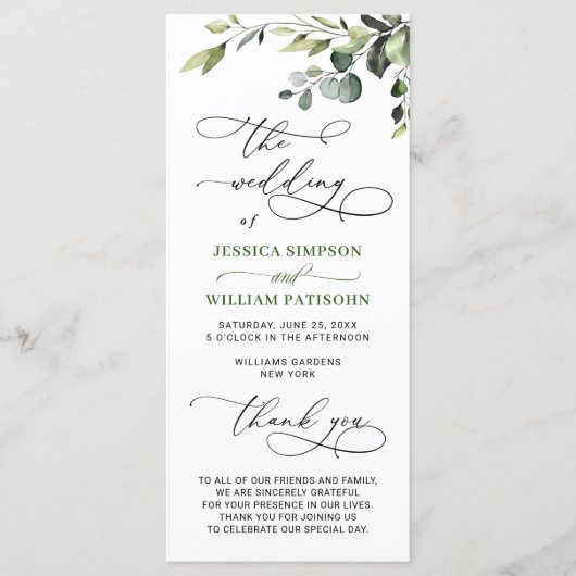 Programme Elégante cérémonie Mariage Eucalyptus aquarelle (Devant)