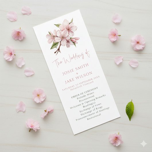Programme Elégante Cerise Blossom cérémonie mariage minimale