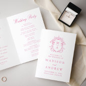 Programme Élégante Chinoiserie rose Monogram Crest Mariage