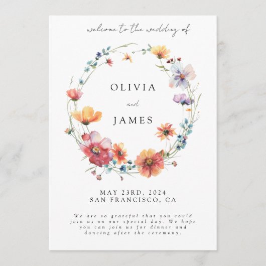 Programme Élégante couronne Fleur sauvage Mariage d'été Bien (Devant)