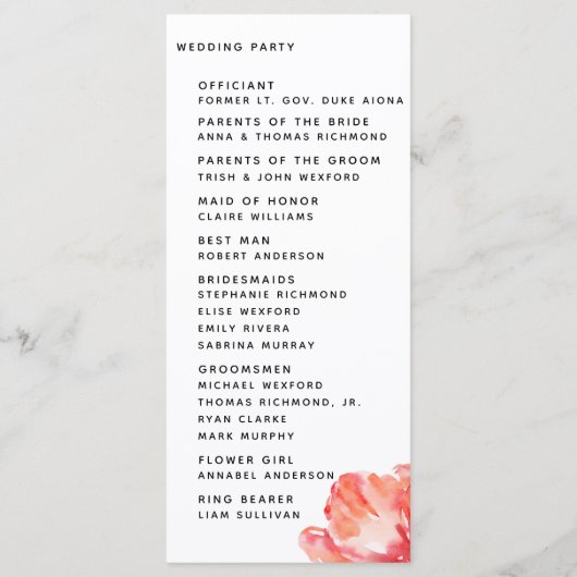 Programme Élégante et moderne Cérémonie de Mariage rouge de  (Dos)