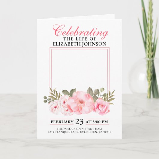 Programme Élégante florale rose Célébration de la vie (Devant)