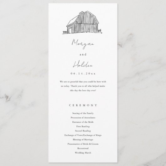 Programme Élégante Grange noir et blanc Mariage rustique (Devant)