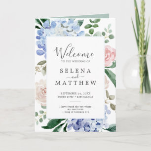 Programme Elégante Hydrangée Bleue Mariage plié blanc