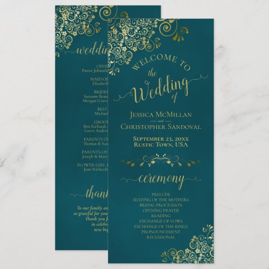Programme Élégantes Boucles Dorées Ornées sur un Mariage au (Devant / Derrière)