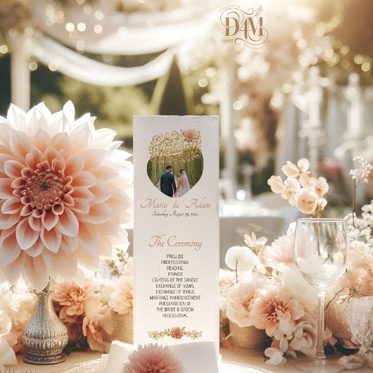 Programme Élégantes Dahlias Rose Mariage Photo Script Doré