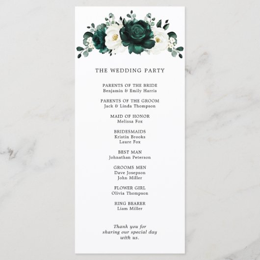 Programme Emerald Green Eucalyptus Blanc Floral Mariage (Dos)