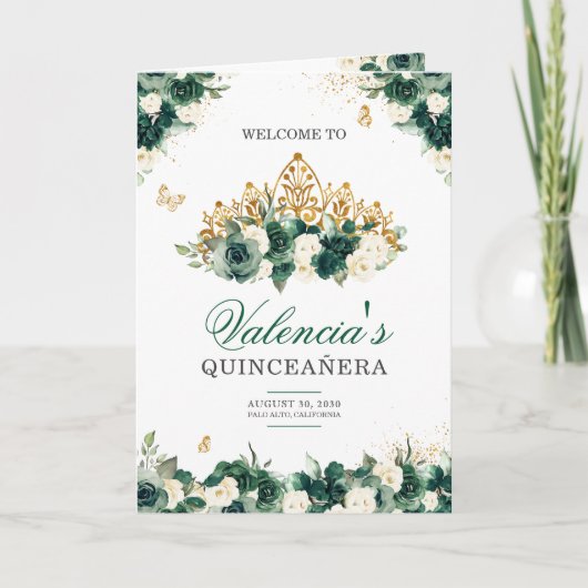 Programme Emerald Green Floral Tiara Butterfly Quinceanera (Devant)