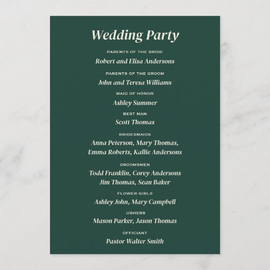 Programme Emerald Green Mountain Pine Rustique Mariage (Dos)