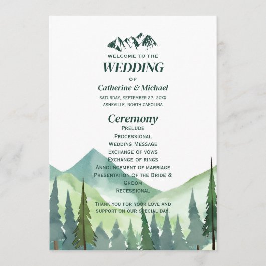 Programme Emerald Green Mountain Pine Rustique Mariage (Devant)