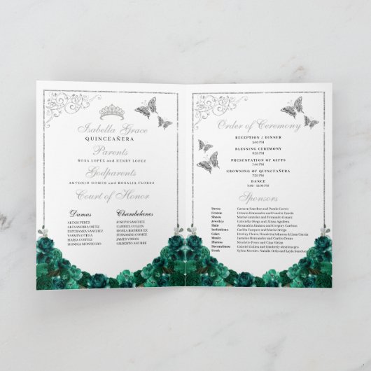Programme Emerald Green & Silver Quinceanera Papillons (Intérieur)
