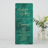Programme Emerald Green Watercolor & Gold Wedding Program (Debout devant)