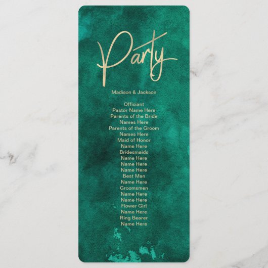 Programme Emerald Green Watercolor & Gold Wedding Program (Dos)