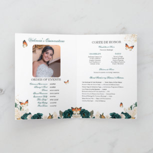 Programme Emerald Rose Gold Tiara Butterfly Quinceanera
