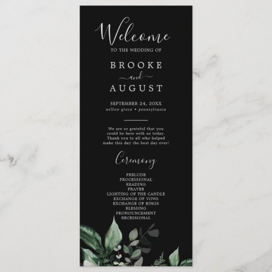 Programme Émeraude | Black Wedding Program (Devant)