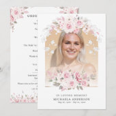 Programme En Mémoire d'amour Aquarelle rose Mémorial Floral (Devant / Derrière)