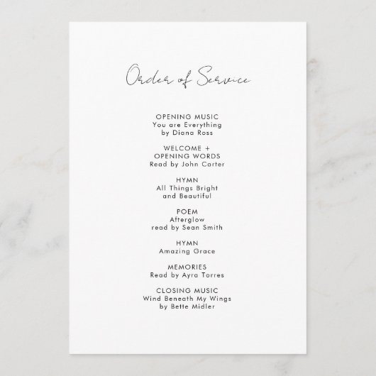 Programme En mémoire d'amour Photo Funérailles Ordre de serv (Dos)