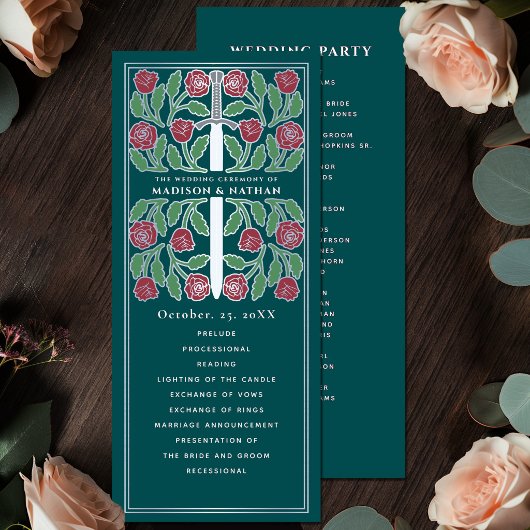 Programme Épée florale médiévale argentée sarcelle Mariage r